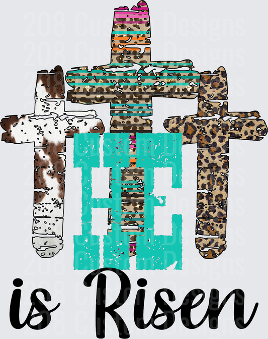 He is Risen Cross with Animal Print Patterns Easter Design