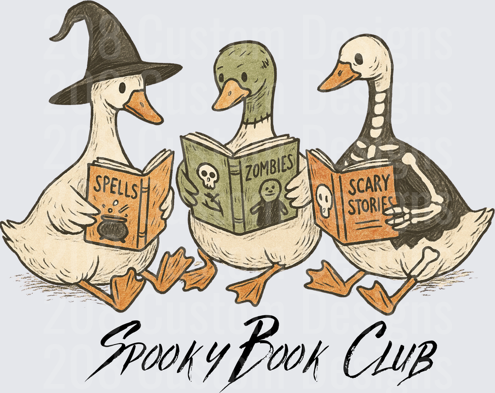 Spooky Book Club Halloween Geese Witch Zombie Skeleton