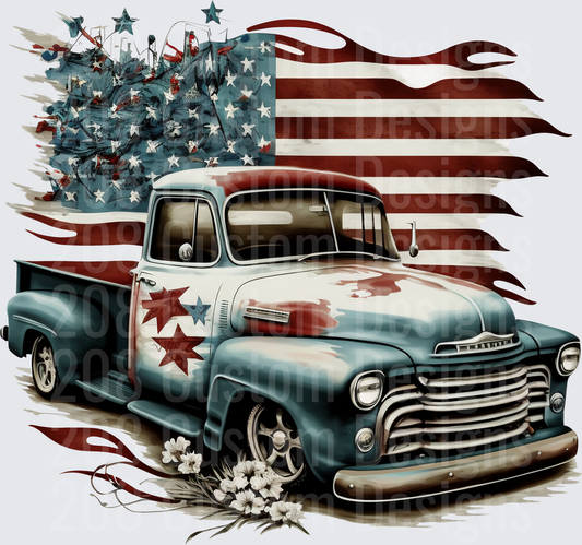 Vintage Chevrolet Pickup Truck with Distressed American Flag Background