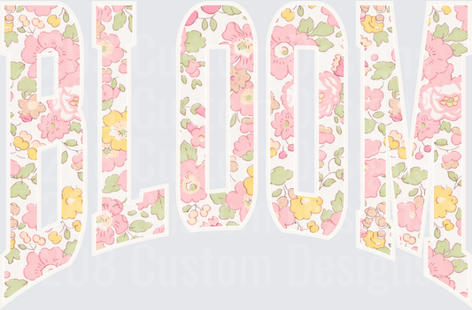 BLOOM Text with Pink and Yellow Floral Pattern
