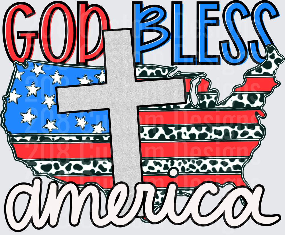 God Bless America Cross with Cow Print Flag Design