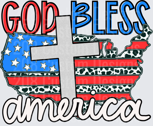 God Bless America Cross with Cow Print Flag Design