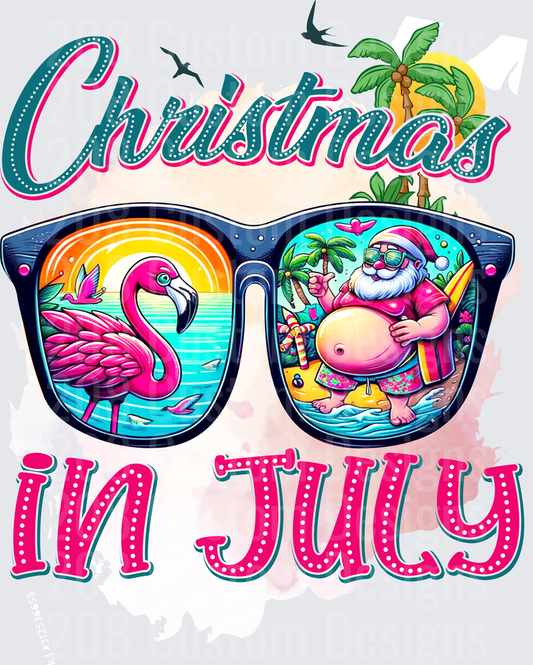Christmas in July Beach Santa Flamingo Sunglasses Design