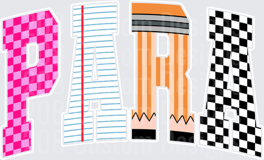 PARA Letters Pink Checkered Notebook Pencil Checkered Flag