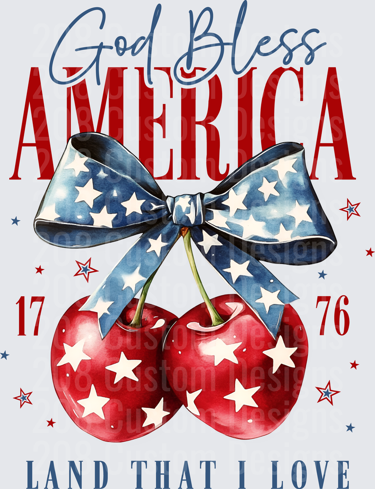 God Bless America Patriotic Cherries with Star Bow 1776