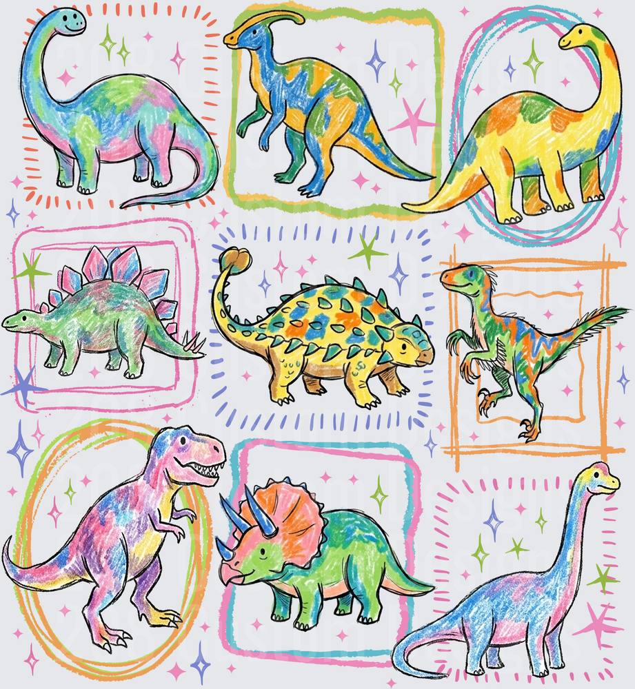 Colorful Crayon Style Dinosaur Collage