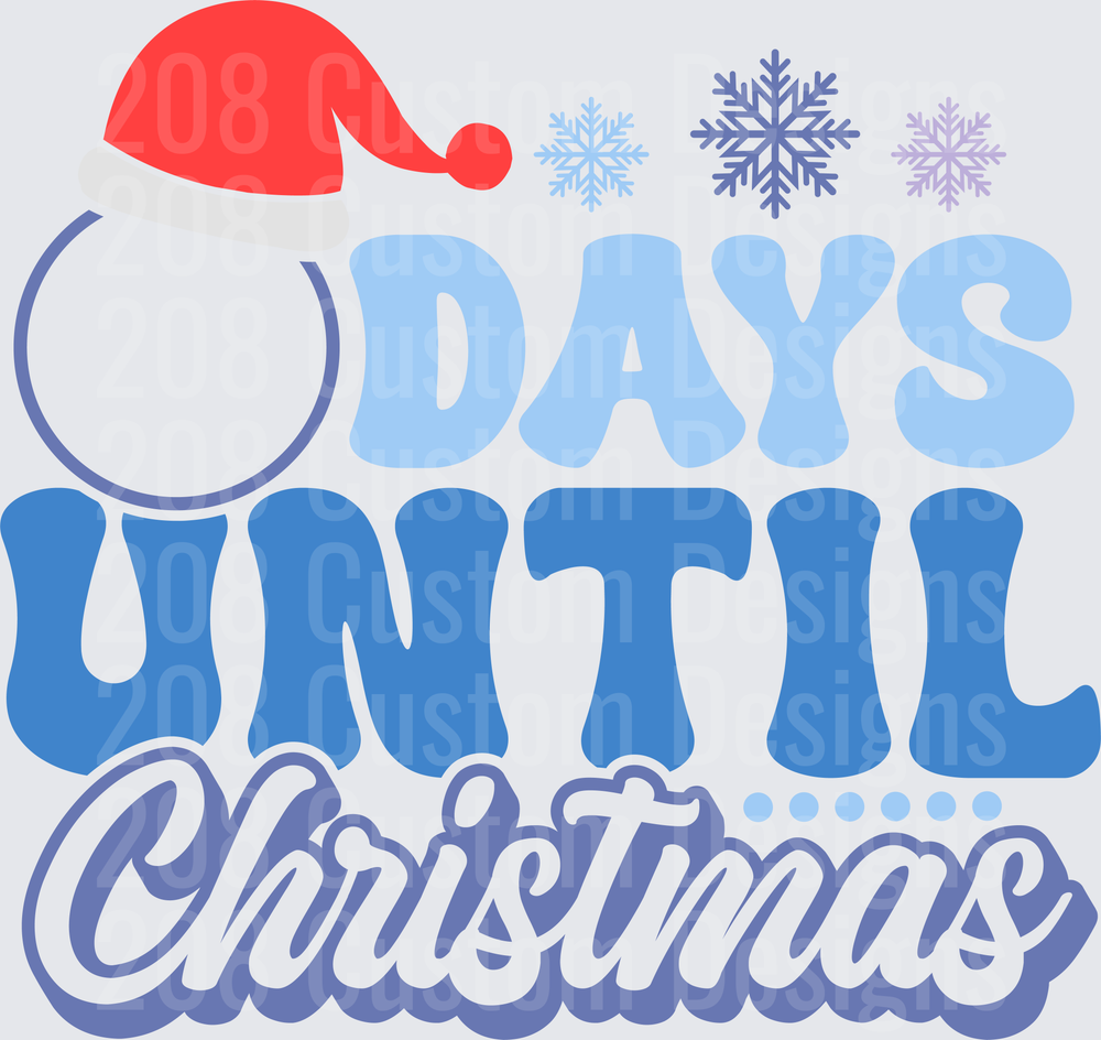 Days Until Christmas Countdown Santa Hat Snowflakes