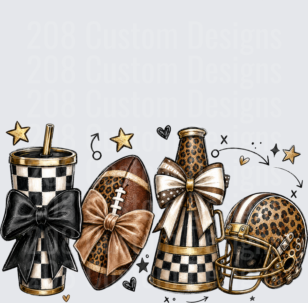 Leopard Checkered Football Tumbler Helmet Megaphone Bow