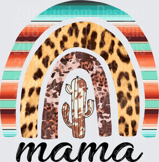 Mama Leopard Print Serape Rainbow Cactus Design