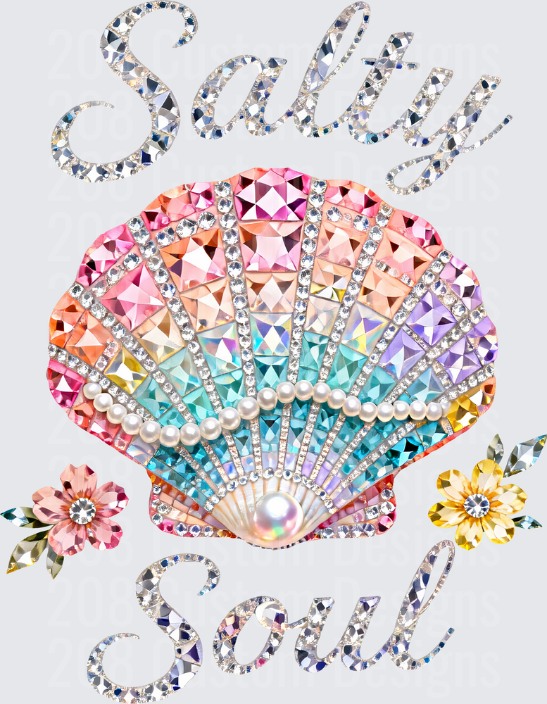 Salty Soul Diamond Crystal Seashell with Pearl and Flowers