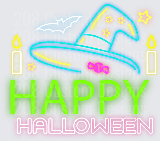 Neon Glow Happy Halloween Witch Hat Bat Candles