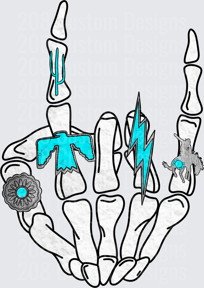 Skeleton Hand Holding Melting Candles with Turquoise Accents