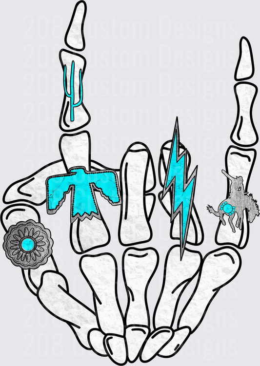 Skeleton Hand Holding Melting Candles with Turquoise Accents