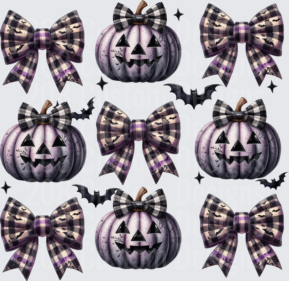 Gothic Purple Jack-O-Lanterns Buffalo Plaid Bows Bats