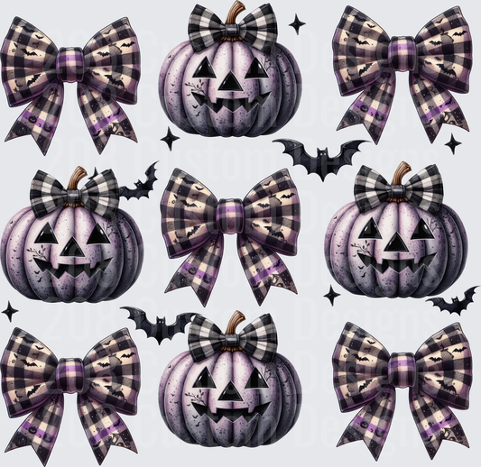 Gothic Purple Jack-O-Lanterns Buffalo Plaid Bows Bats