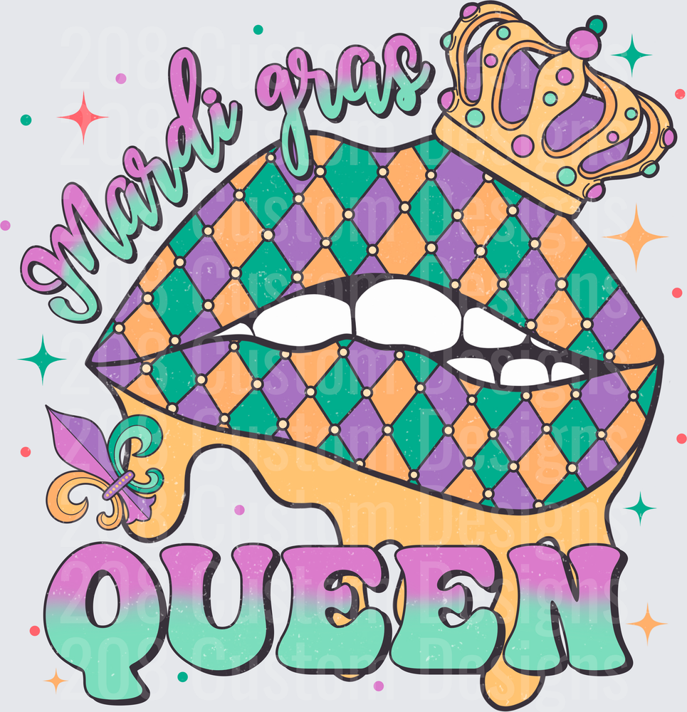 Mardi Gras Queen Lips with Crown and Fleur de Lis