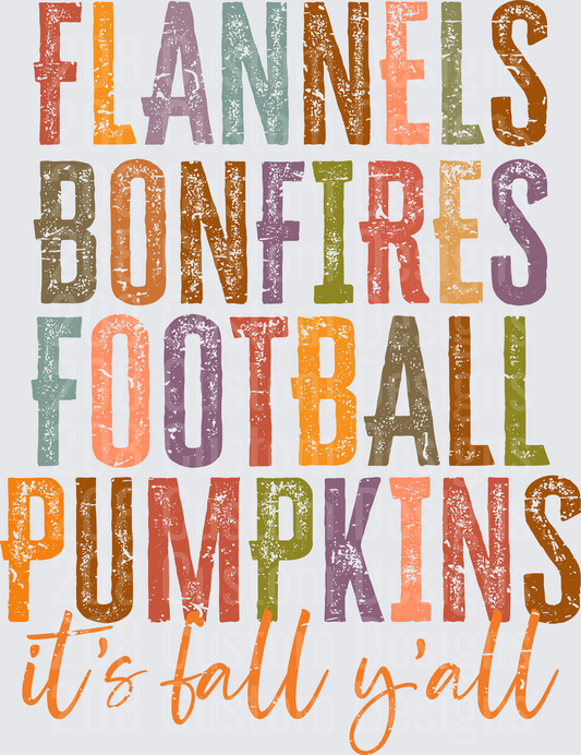 Flannels Bonfires Football Pumpkins It's Fall Y'all