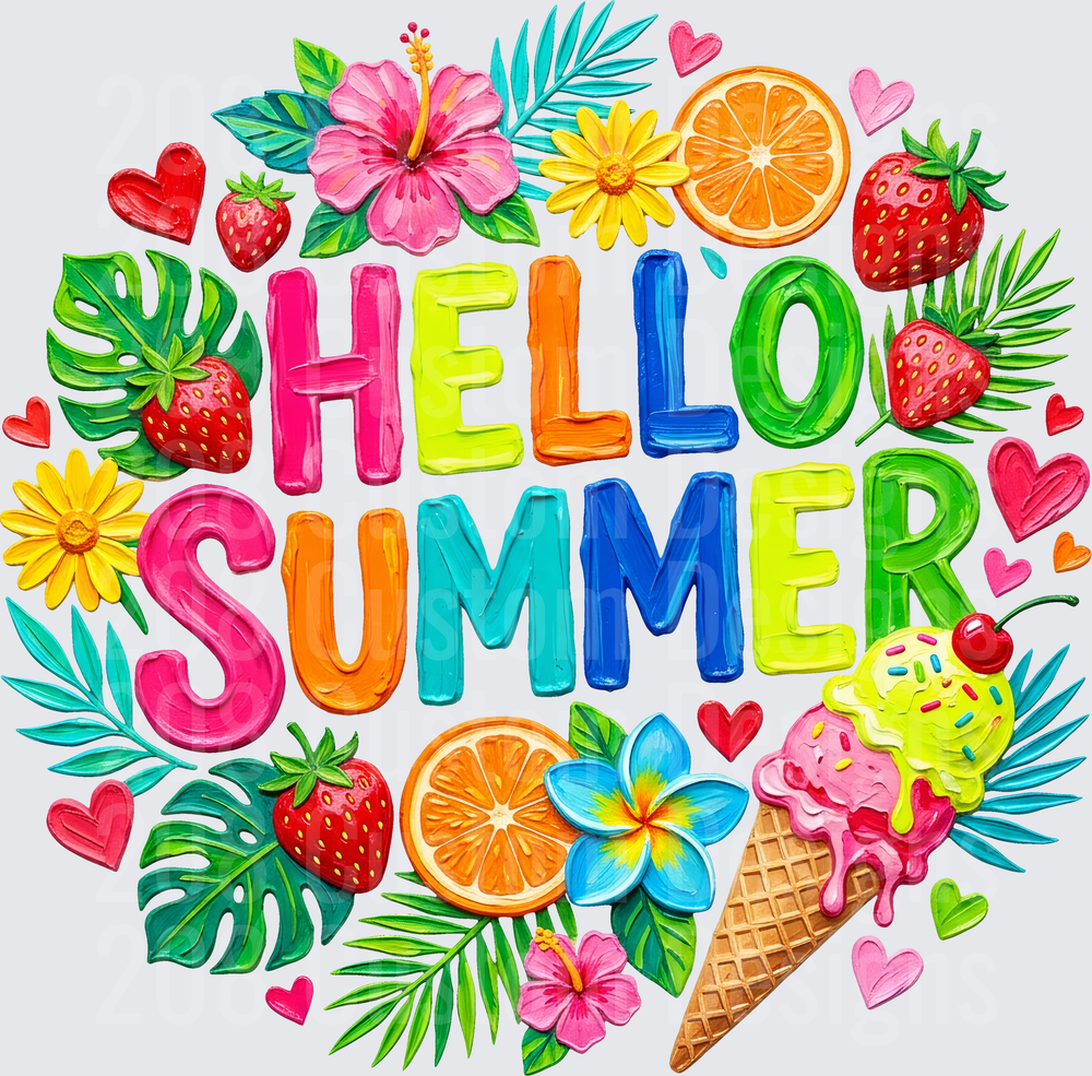 Hello Summer Tropical Paradise Ice Cream Cone Design