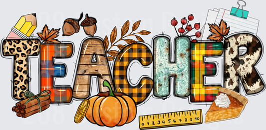 Fall Teacher Pumpkin Pie Leopard Plaid Buffalo Check Letters