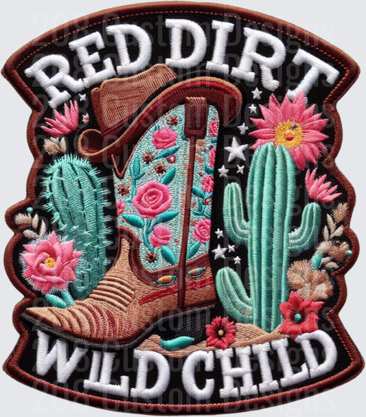 Red Dirt Wild Child Western Boot with Cacti and Flowers Embroidered Patch