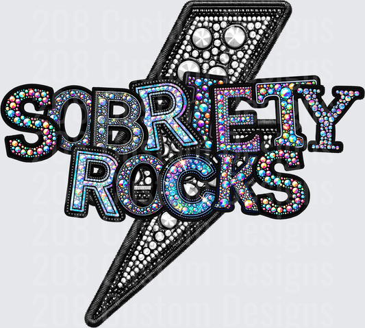 Sobriety Rocks Lightning Bolt with Colorful Rhinestone Effect