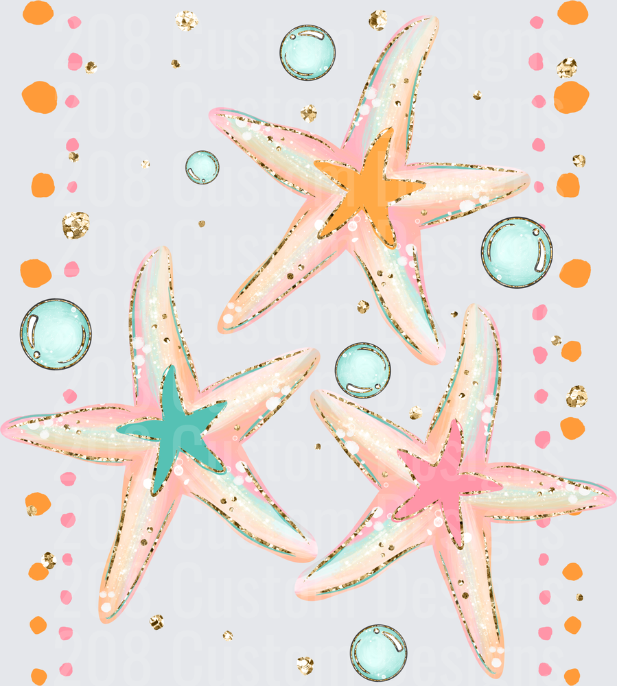 Colorful Starfish and Bubbles Ocean Beach Summer Design