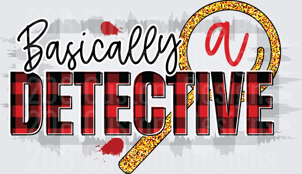 Basically A Detective Buffalo Plaid Gold Glitter Magnifying Glass