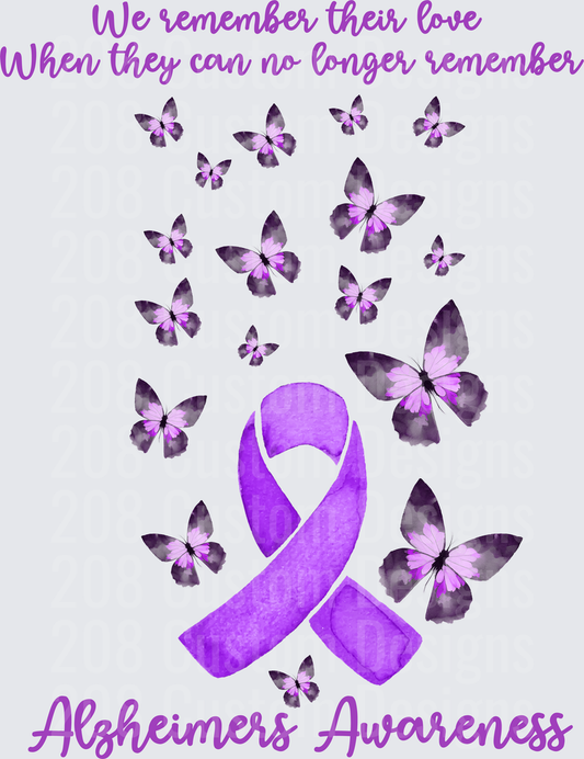 Purple Alzheimer's Awareness Ribbon with Butterflies Memorial Quote