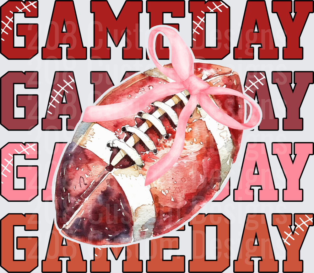 Game Day Stacked Text Football with Pink Bow
