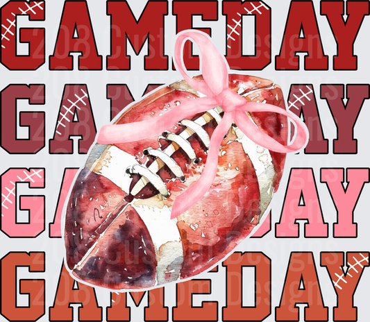 Game Day Stacked Text Football with Pink Bow