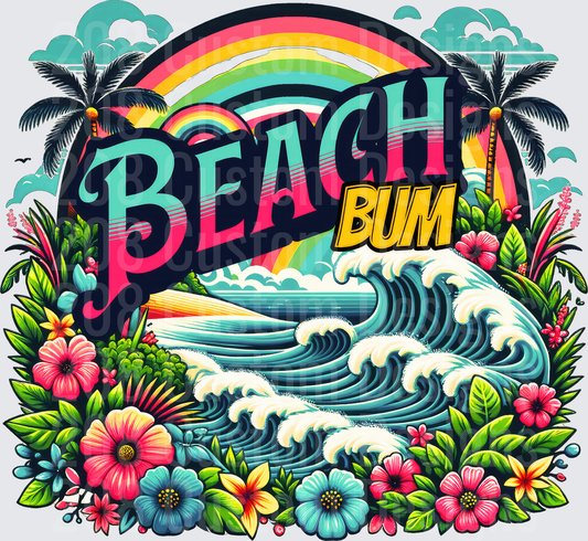 Beach Bum Tropical Paradise Rainbow Palm Trees Ocean Waves