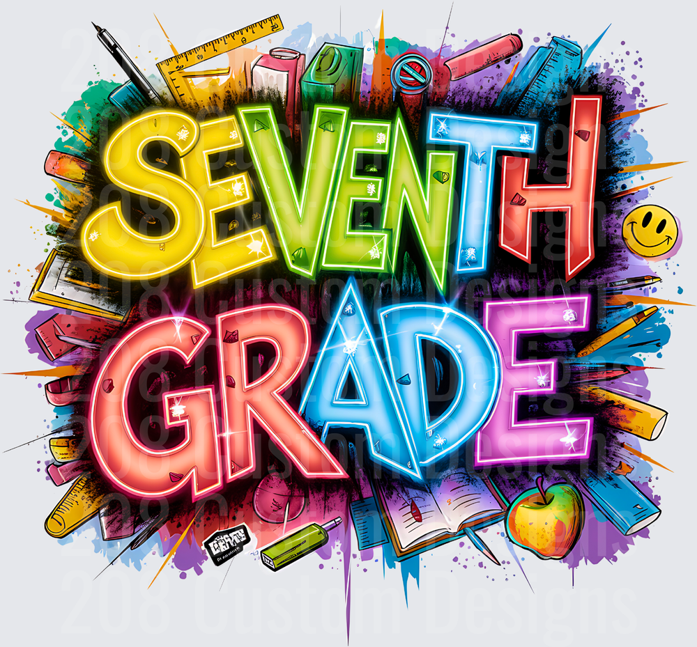 Seventh Grade Neon Graffiti Bold School Supplies Burst