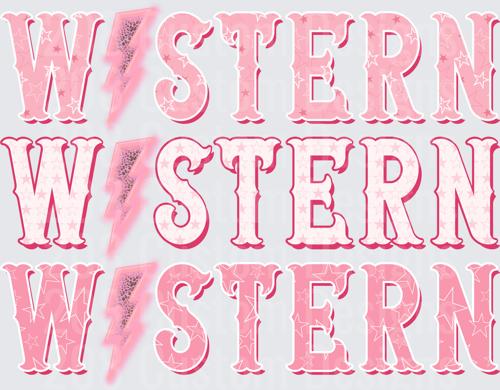 Pink Western Lightning Bolt Typography with Stars