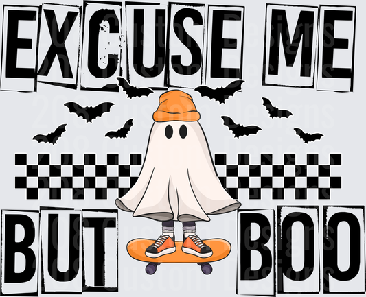 Excuse Me But Boo Skateboarding Ghost with Orange Beanie