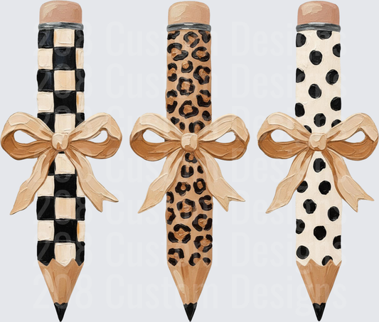 Three Fancy Pencils Checkered Leopard Polka Dot Bow Trio