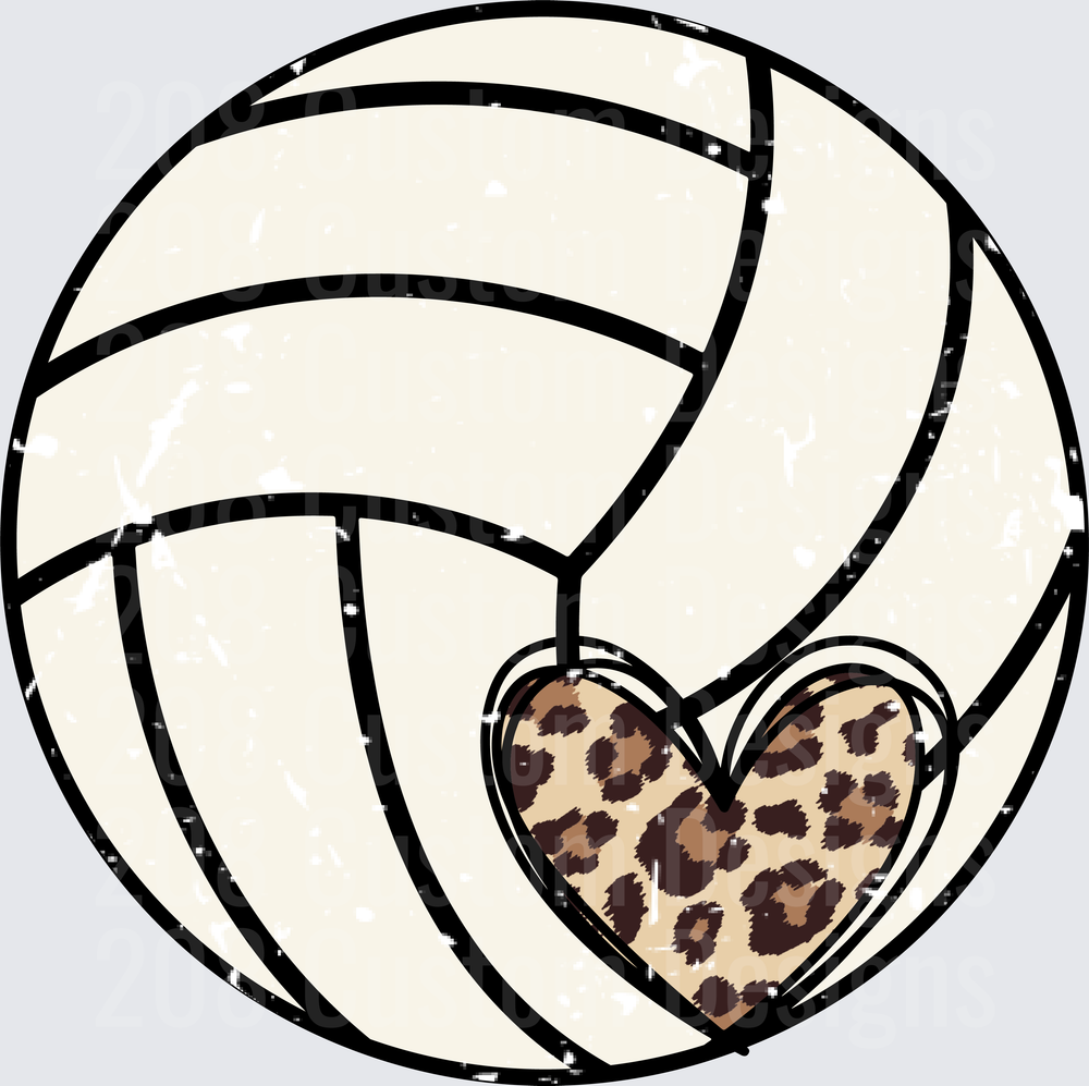 Distressed Volleyball with Leopard Print Heart