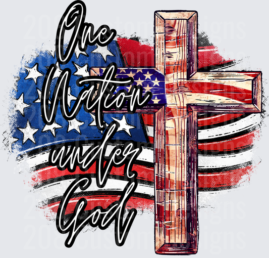 One Nation Under God Wooden Cross American Flag Design