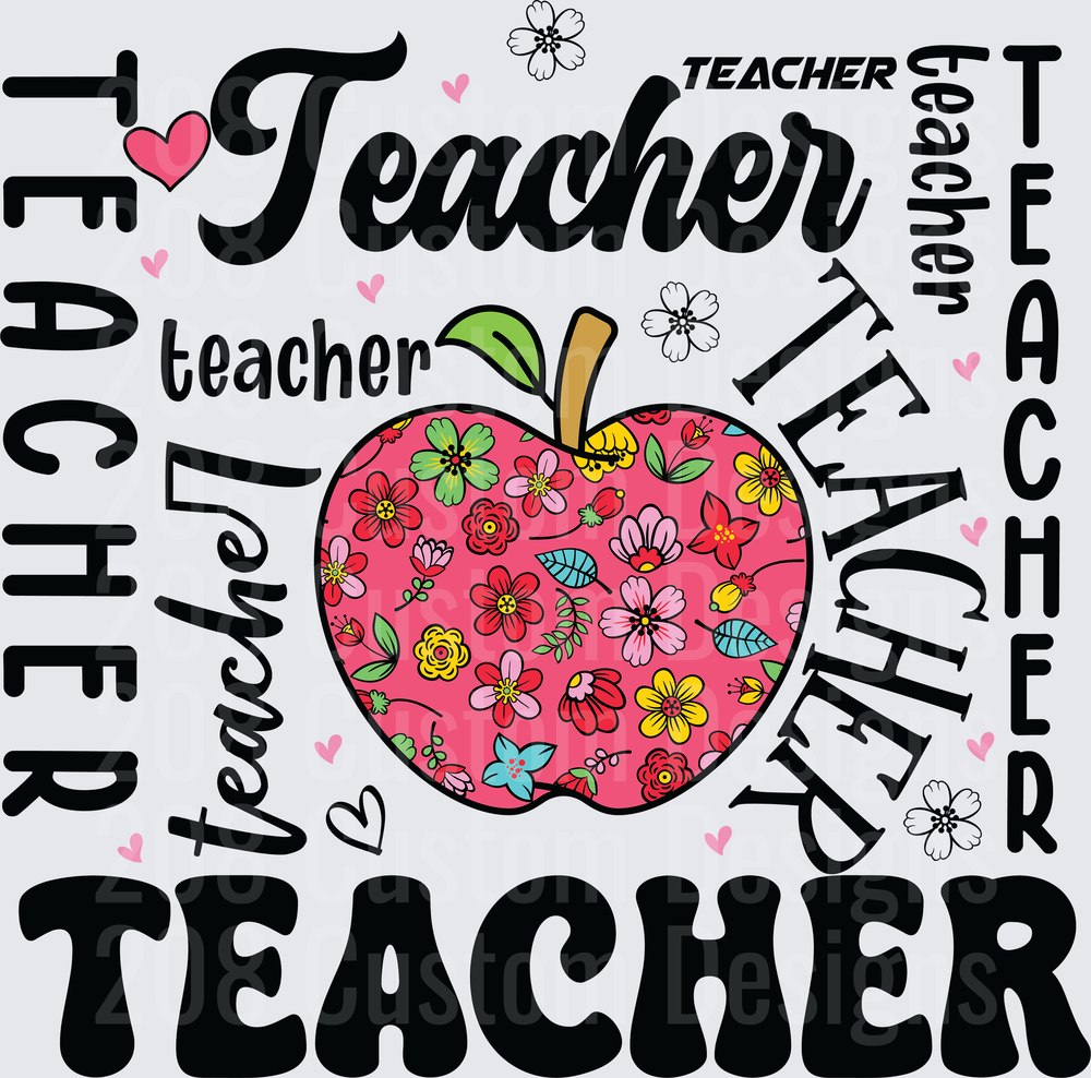 Floral Apple Teacher Word Cloud Typography Design