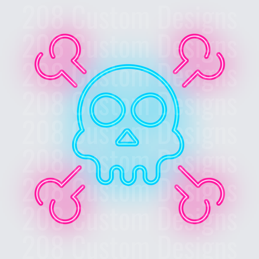 Neon Skull and Crossbones Glowing Blue Pink Cute