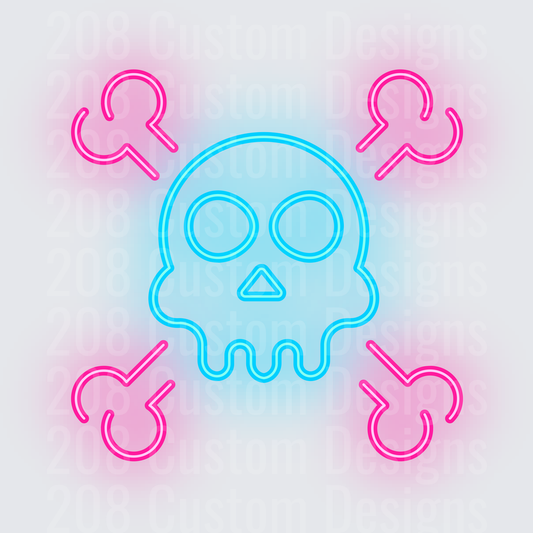 Neon Skull and Crossbones Glowing Blue Pink Cute