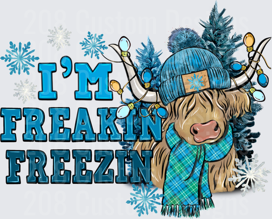 I'm Freakin Freezin Highland Cow Winter Christmas Lights