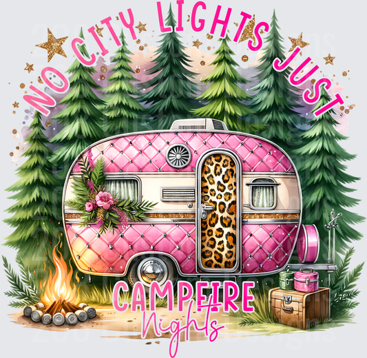 No City Lights Just Campfire Nights Pink Leopard Print Camper