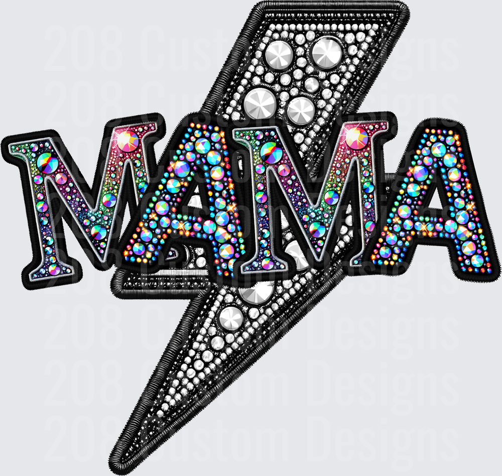 MAMA with Rhinestone Lightning Bolt Colorful Gemstone Design