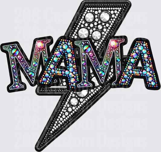 MAMA with Rhinestone Lightning Bolt Colorful Gemstone Design