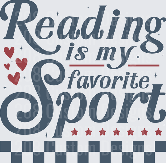 Reading is my Favorite Sport Typography with Hearts and Stars