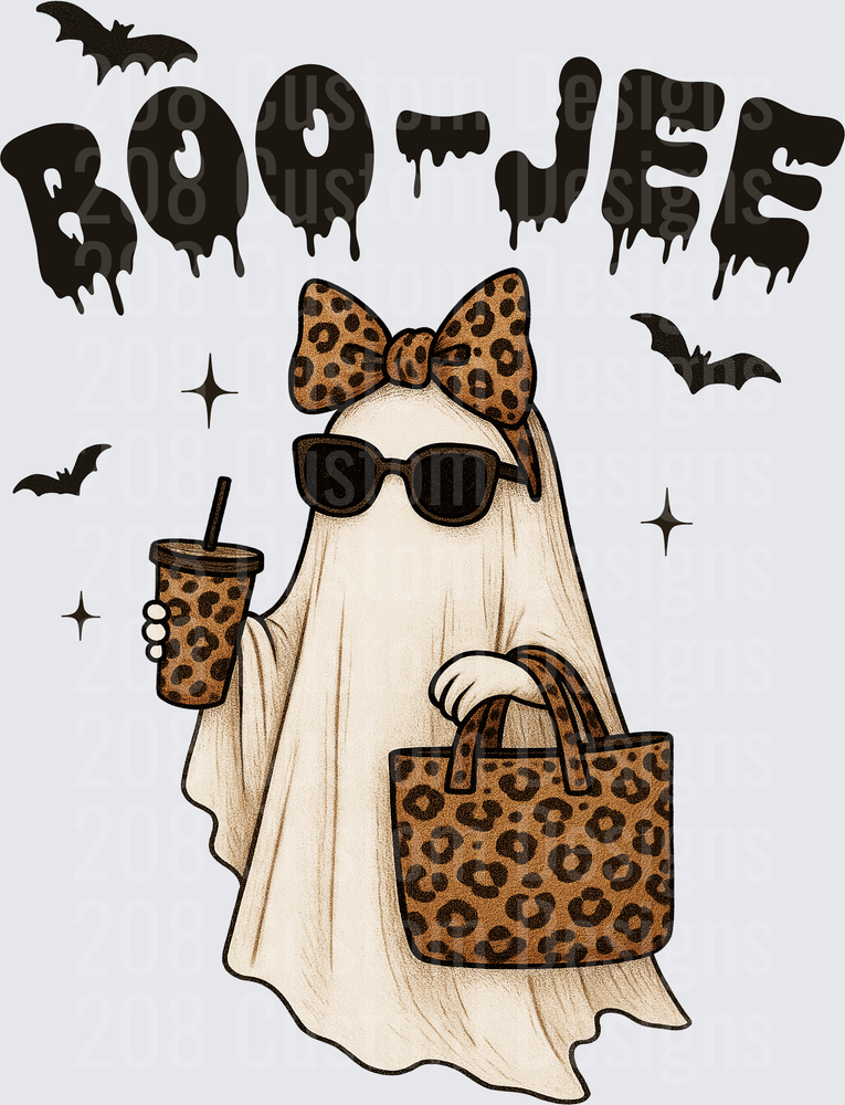 Boo-Jee Ghost Leopard Print Bow Sunglasses Iced Coffee Bag Halloween
