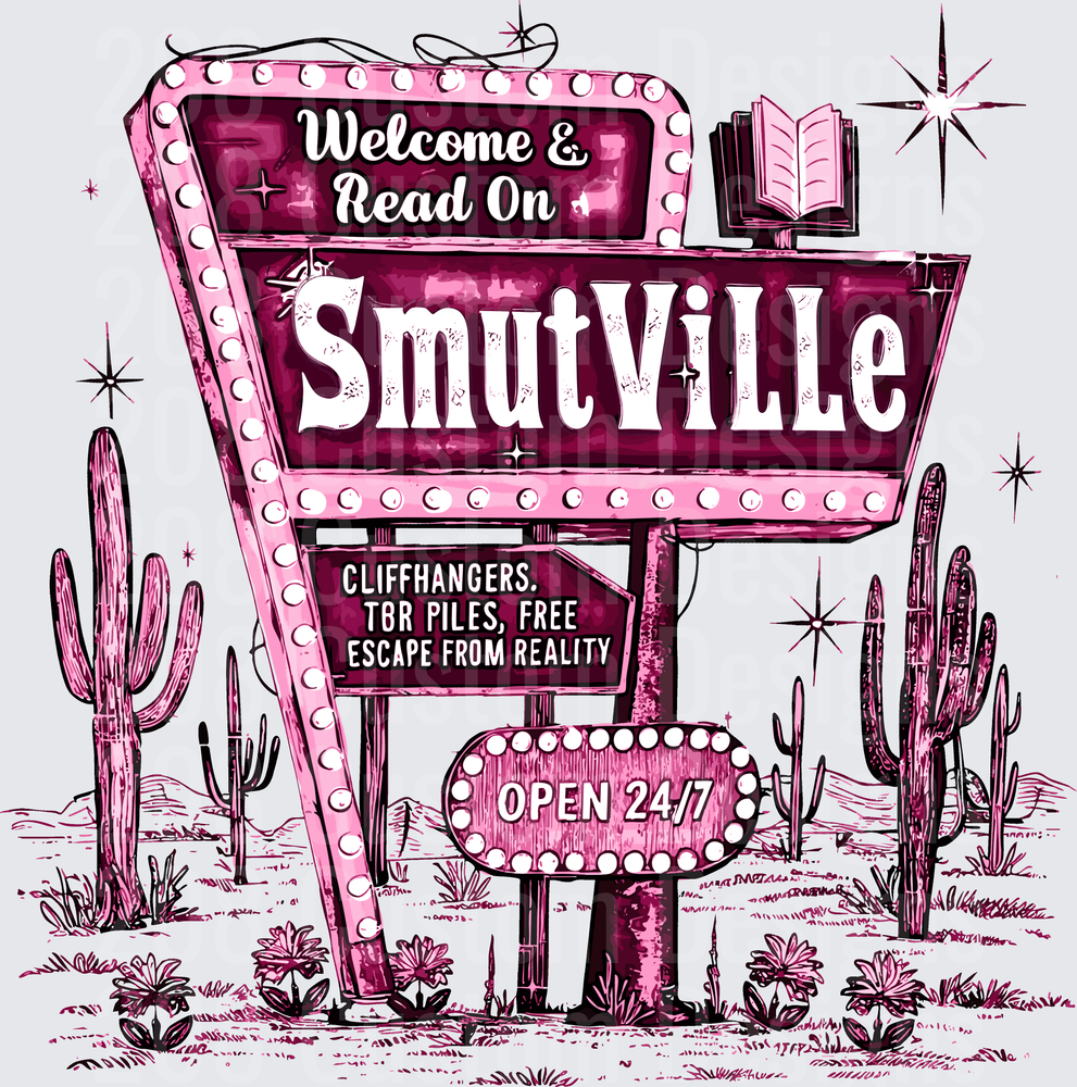 Welcome to SmutVille Vintage Pink Neon Sign with Desert Cacti