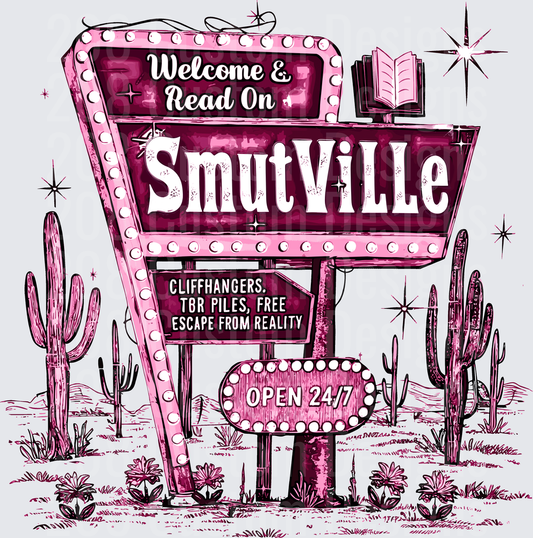 Welcome to SmutVille Vintage Pink Neon Sign with Desert Cacti