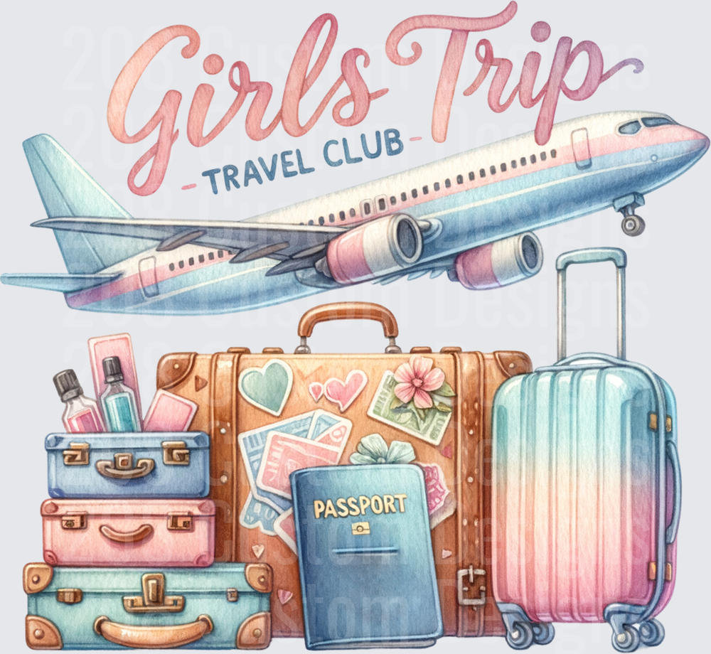 Girls Trip Travel Club Airplane and Vintage Luggage Design