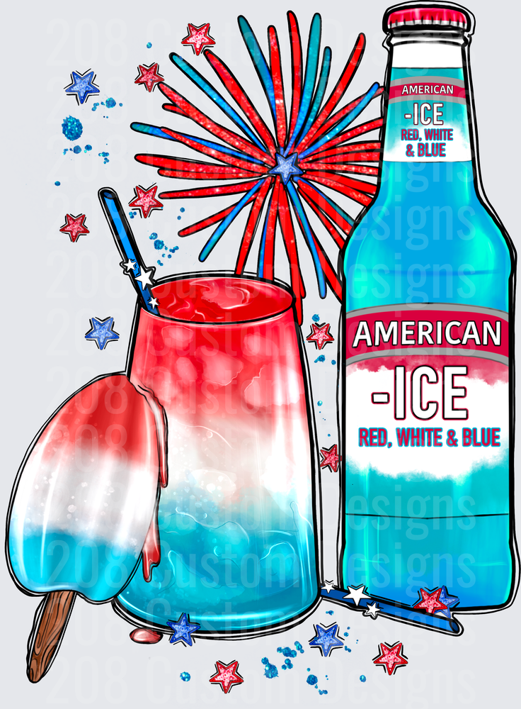 Red White and Blue Popsicle with Fireworks and Stars